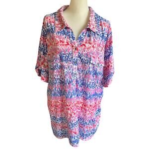 Coral Bay Women's Short Sleeve top 3X Pink Blue White